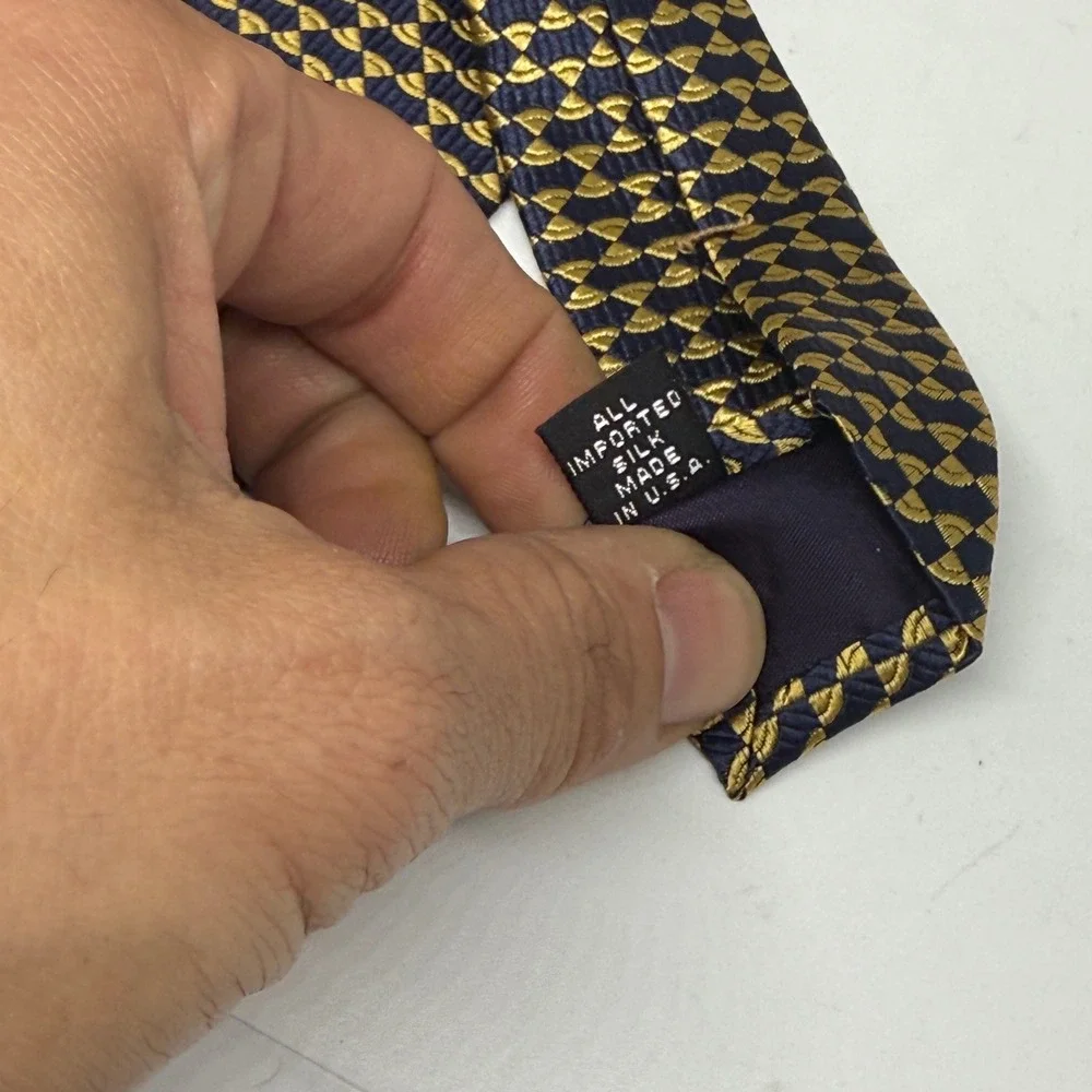 Mara by Countess Mara Silk Necktie Navy Blue Gold‎ Geometric Pattern